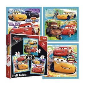 Puzzle  3 em 1 - Preparação Para a Corrida - Cars 3