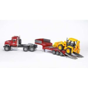 MACK Granite Low loader truck with JCB 4CX  Backhoe loader