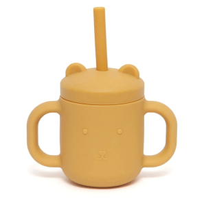 Copo de silicone com alças e palhinha Ocre